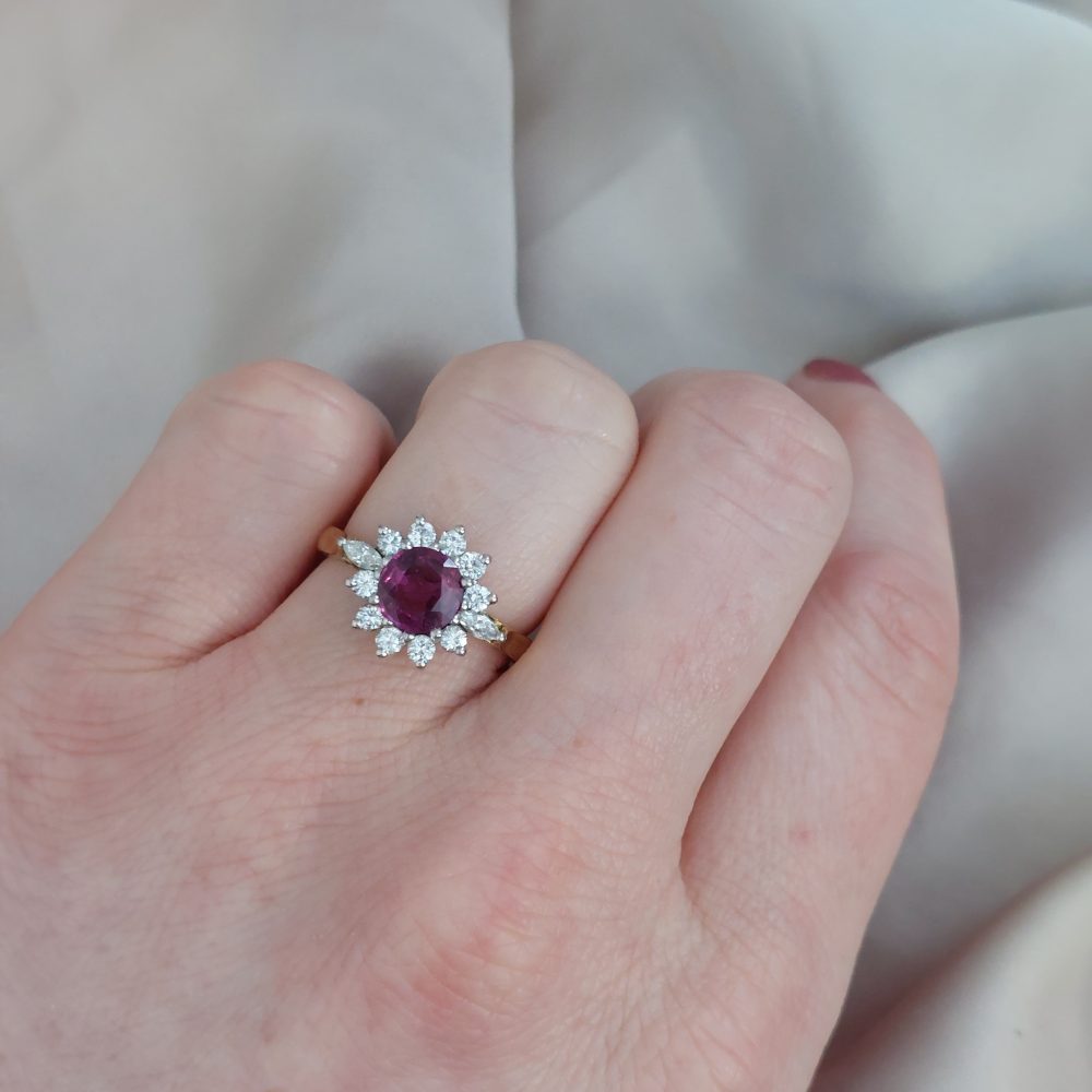 Vintage Ruby and Diamond Cluster Ring, 1ct
