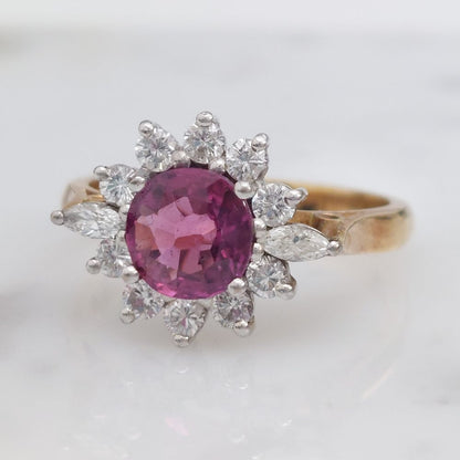 Vintage Ruby and Diamond Cluster Ring, 1ct