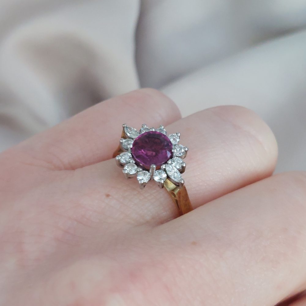 Vintage Ruby and Diamond Cluster Ring, 1ct