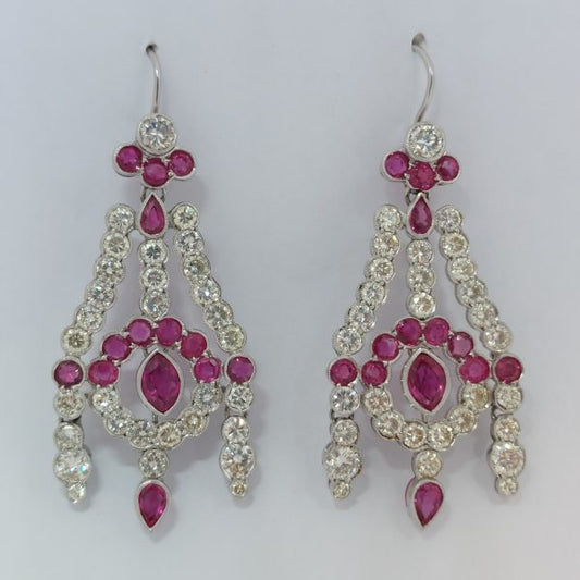 Vintage Ruby and Diamond Drop Earrings RS1