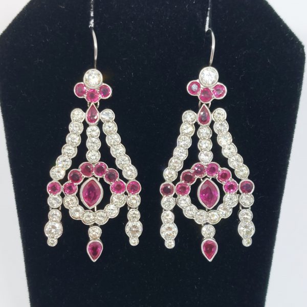 Vintage 4ct Diamond and Ruby Drop Earrings
