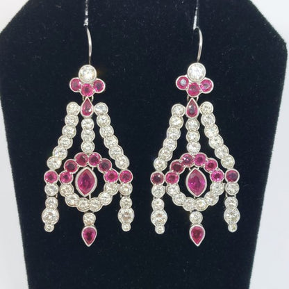 Vintage 4ct Diamond and Ruby Drop Earrings