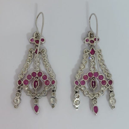 Vintage 4ct Diamond and Ruby Drop Earrings