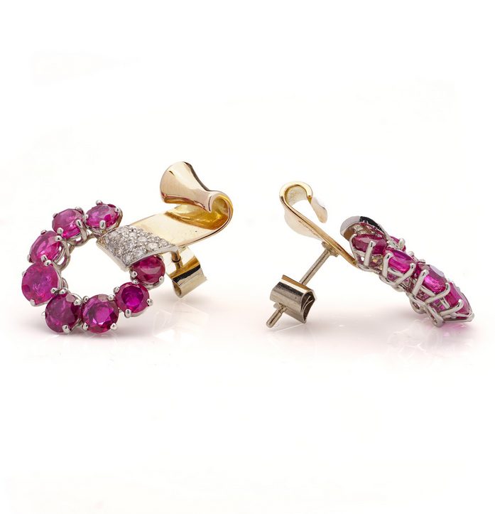 Vintage Ruby and Diamond Earrings by Drayson