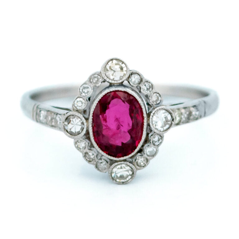 Vintage Ruby and Diamond Quatrefoil Cluster Ring