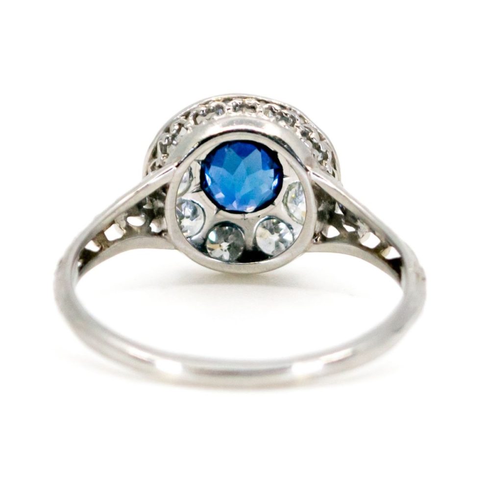 Vintage Sapphire Diamond Platinum Cluster Ring