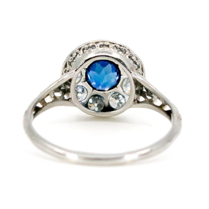 Vintage Sapphire Diamond Platinum Cluster Ring