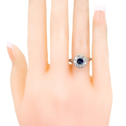 Vintage Sapphire Diamond Platinum Cluster Ring