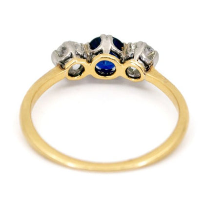 Vintage Sapphire Diamond Three Stone Gold Ring