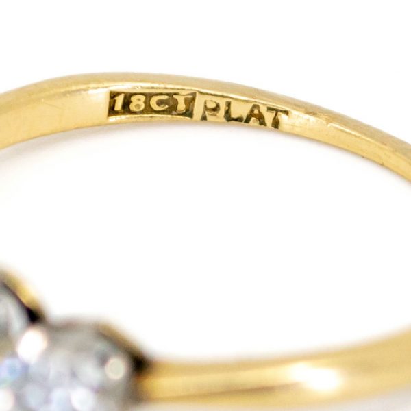 Vintage Sapphire Diamond Three Stone Gold Ring