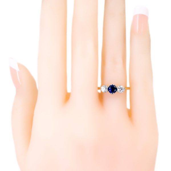 Vintage Sapphire Diamond Three Stone Gold Ring