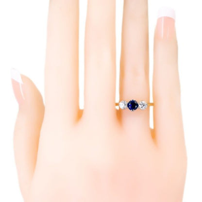 Vintage Sapphire Diamond Three Stone Gold Ring