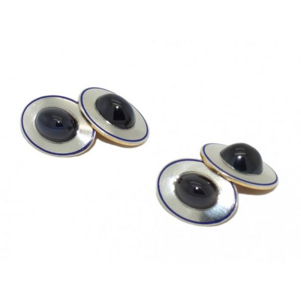 Vintage Sapphire & Enamel Gold Cufflinks
