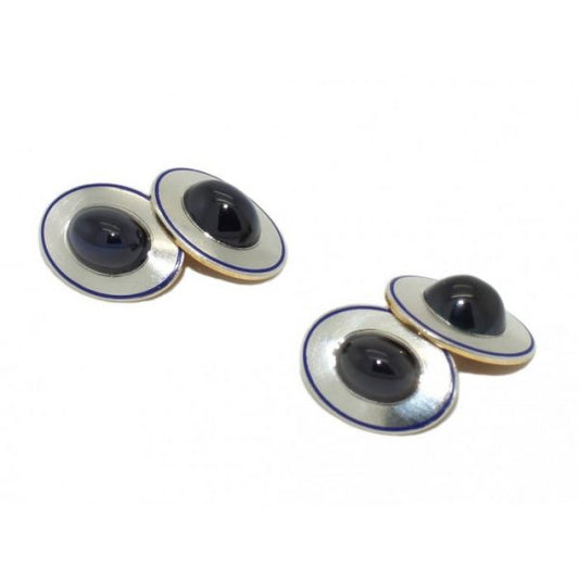 Vintage Sapphire & Enamel Gold Cufflinks