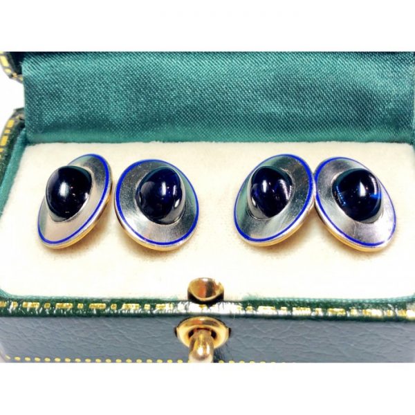 Vintage Sapphire & Enamel Gold Cufflinks