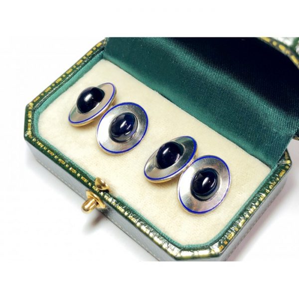 Vintage Sapphire & Enamel Gold Cufflinks