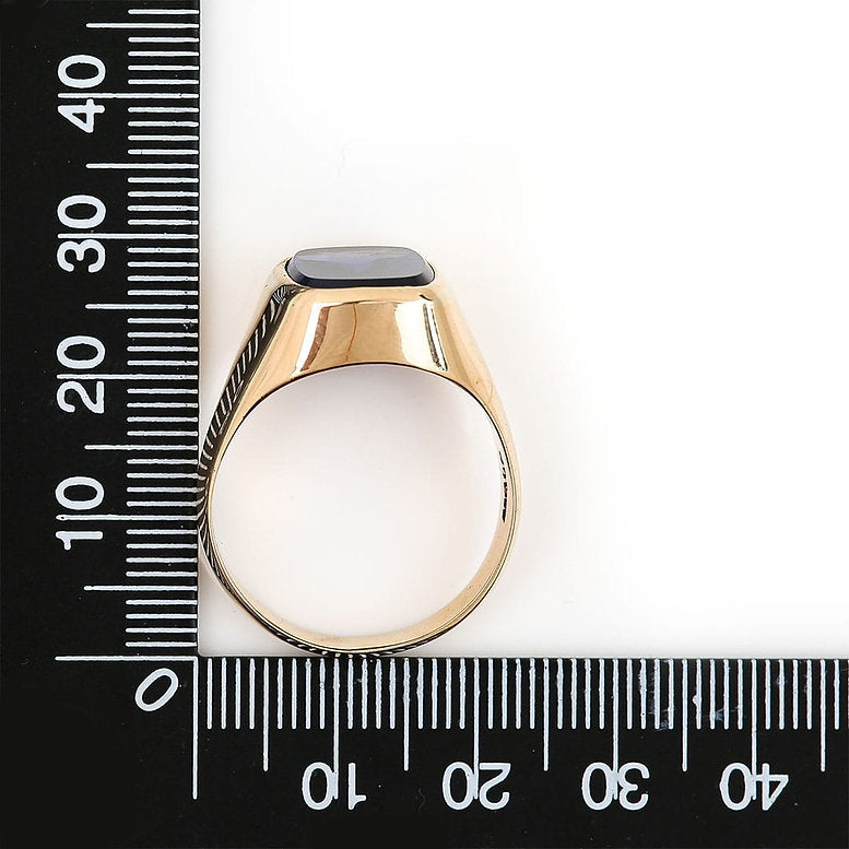 Vintage Danish 14ct Yellow Gold Signet Ring with Synthetic Blue Sapphire