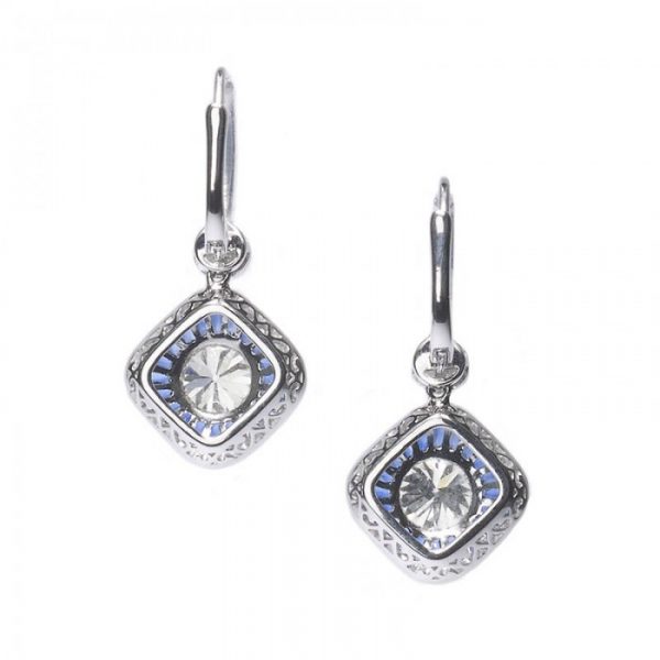 Sapphire and Diamond Target Cluster Drop Earrings, Platinum