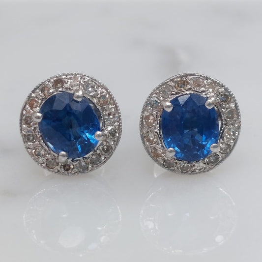 Vintage Sapphire and Diamond Cluster Earrings