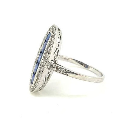 Vintage Sapphire and Diamond Oval Cluster Plaque Ring