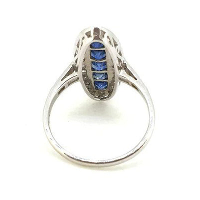 Vintage Sapphire and Diamond Oval Cluster Plaque Ring