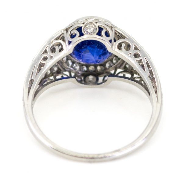 Vintage Sapphire and Diamond Cluster Platinum Ring
