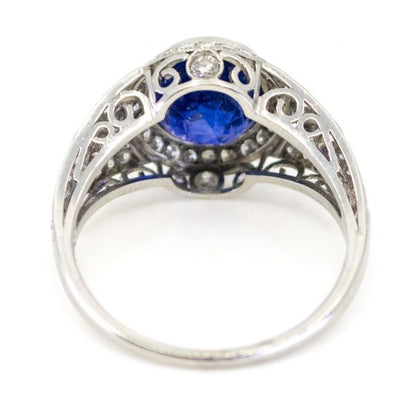 Vintage Sapphire and Diamond Cluster Platinum Ring