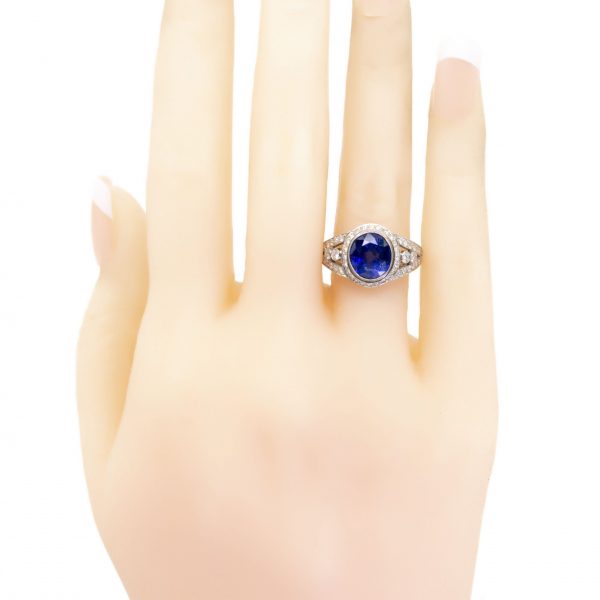 Vintage Sapphire and Diamond Cluster Platinum Ring