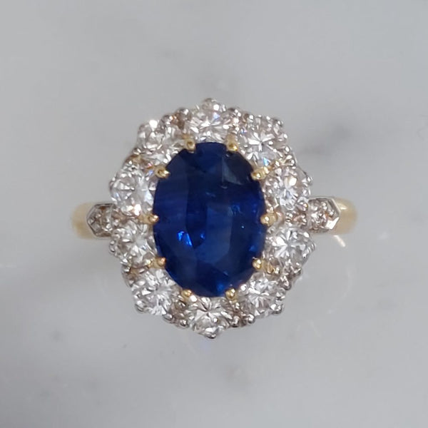 Vintage Sapphire and Diamond Cluster Ring, 3 Carats