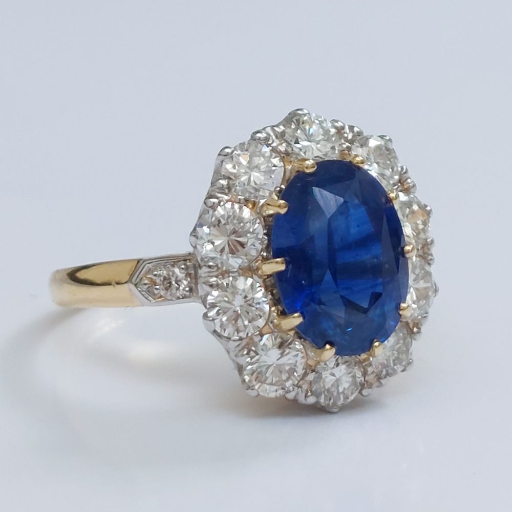 Vintage Sapphire and Diamond Cluster Ring, 3 Carats