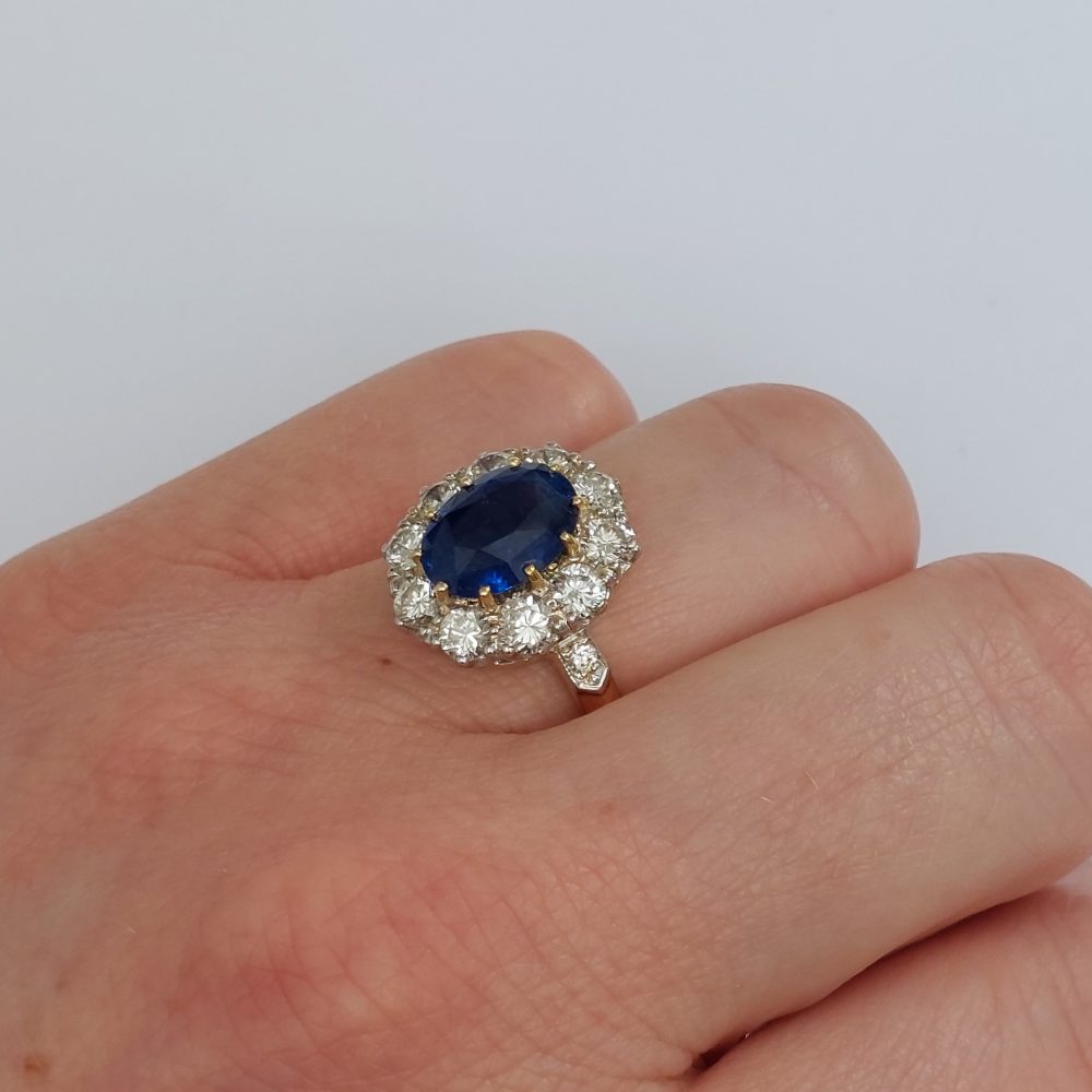 Vintage Sapphire and Diamond Cluster Ring, 3 Carats