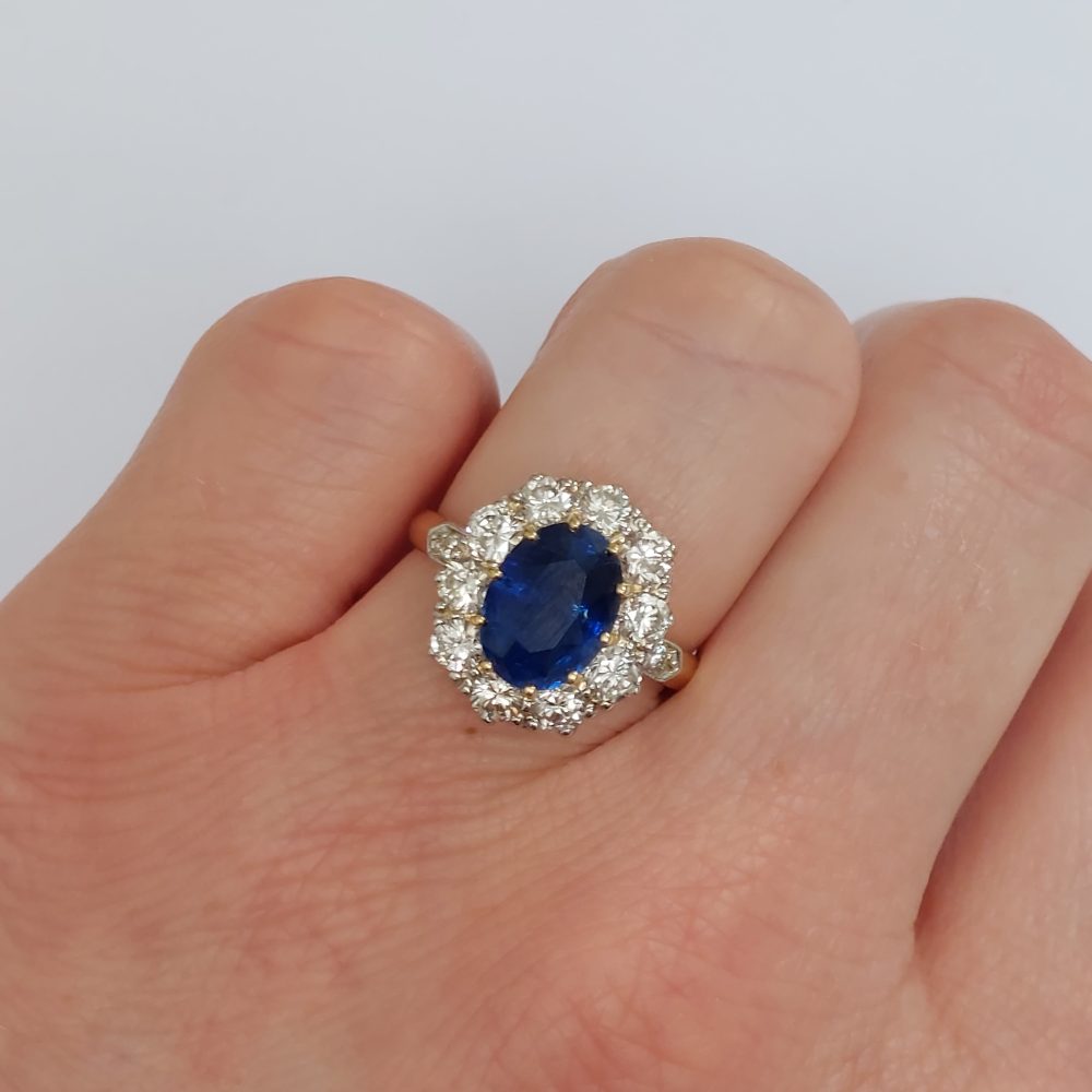 Vintage Sapphire and Diamond Cluster Ring, 3 Carats