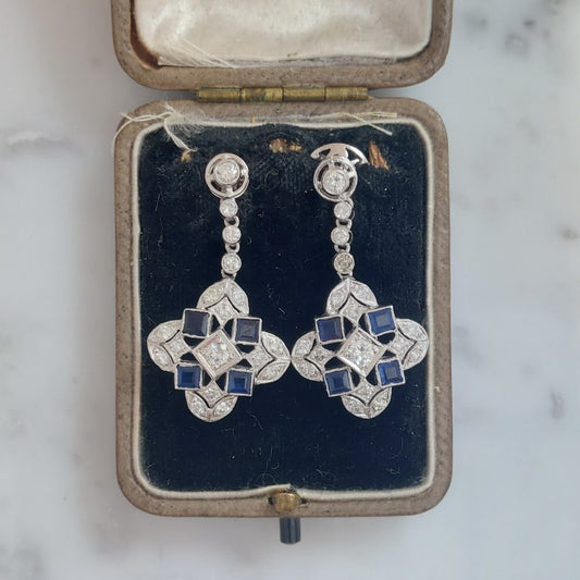 Vintage Sapphire and Diamond Drop Earrings