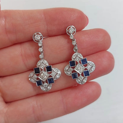 Vintage Sapphire and Diamond Drop Earrings