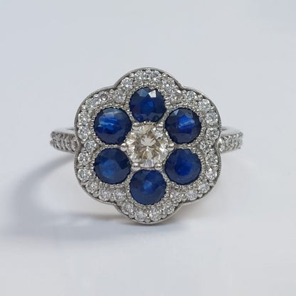 Vintage Sapphire and Diamond Floral Cluster Ring