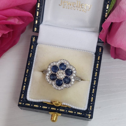 Vintage Sapphire and Diamond Floral Cluster Ring