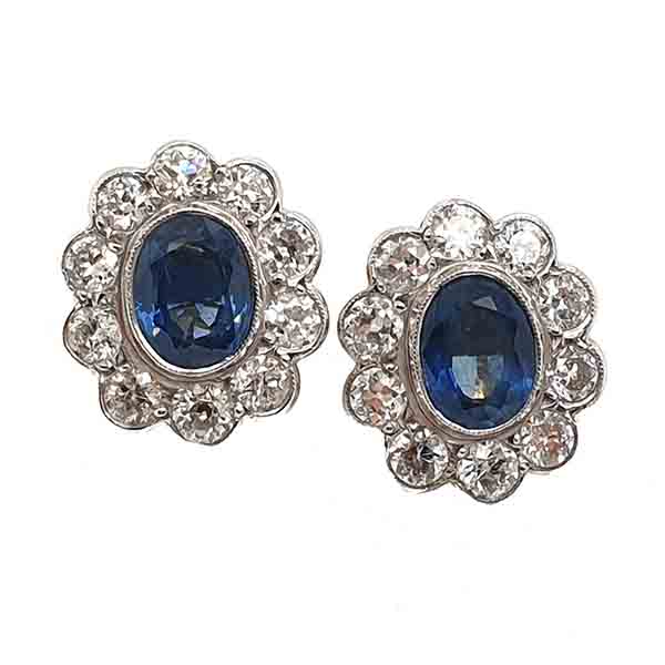 Vintage sapphire and diamond earrings oval studs