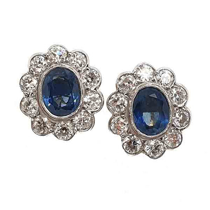 Vintage sapphire and diamond earrings oval studs