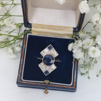 Vintage Sapphire and Diamond Plaque Ring