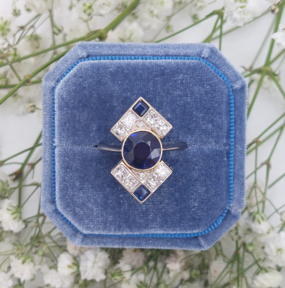 Vintage Sapphire and Diamond Plaque Ring