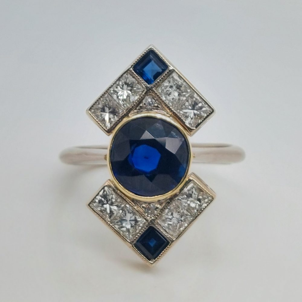 Vintage Sapphire and Diamond Plaque Ring