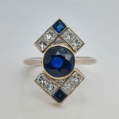 Vintage Sapphire and Diamond Plaque Ring