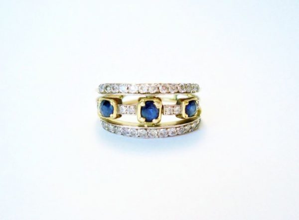 Vintage Sapphire and Diamond Three Row Band Ring