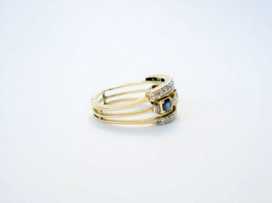 Vintage Sapphire and Diamond Three Row Band Ring