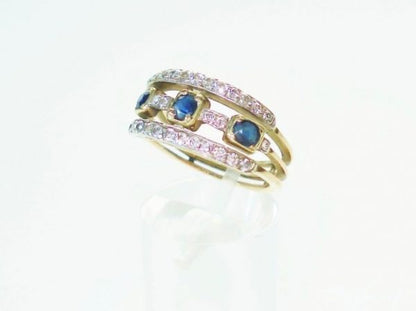 Vintage Sapphire and Diamond Three Row Band Ring
