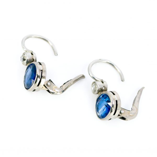 Vintage Sapphire and Old Mine Cut Diamond Drop Earrings