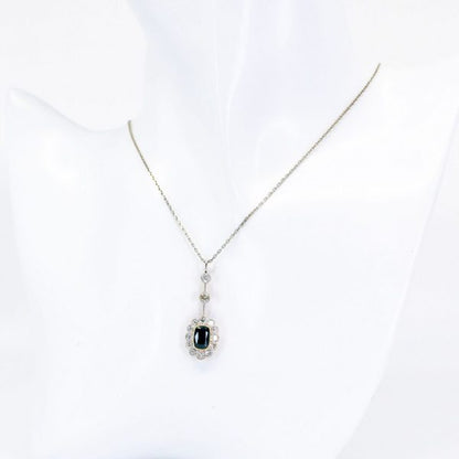 Vintage Sapphire and Old Mine Cut Diamond Drop Pendant