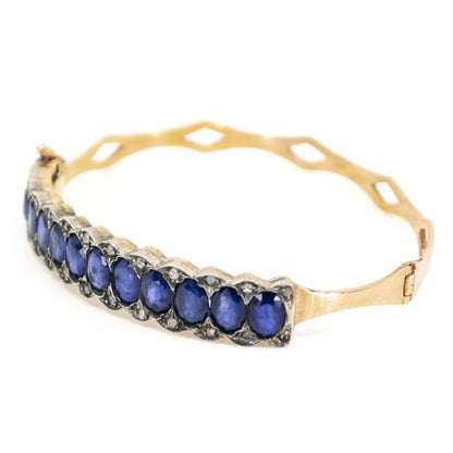 Vintage Sapphire and Rose Cut Diamond Bangle Bracelet, 8 Carats
