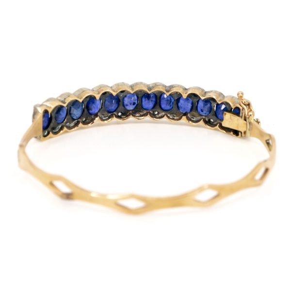 Vintage Sapphire and Rose Cut Diamond Bangle Bracelet, 8 Carats