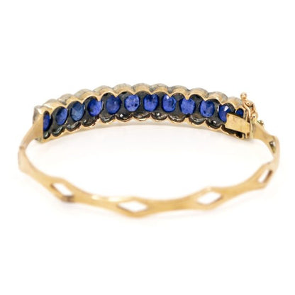 Vintage Sapphire and Rose Cut Diamond Bangle Bracelet, 8 Carats